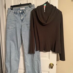 Buy my OOTD!  Two for one! Maeve cowl neck army green and Lovervet jeans!